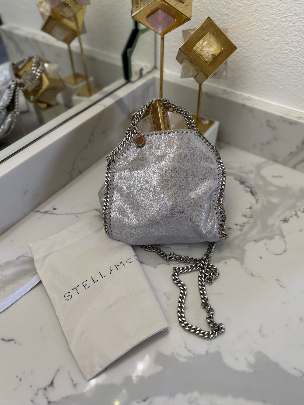 Stella McCartney Metallic Silver Falabella Mini Chain Bag